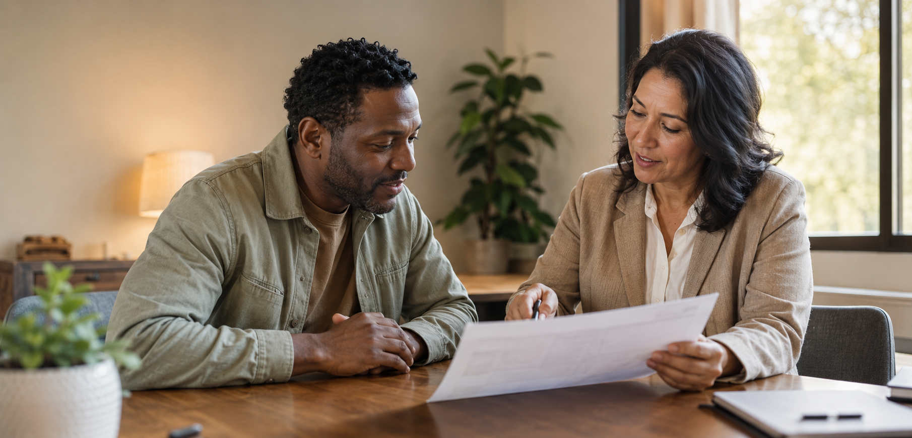 A workforce advisor helping a job seeker review career materials
